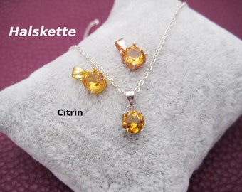 Citrine necklace, yellow gemstone, birthstone November, solitaire, faceted, 925 silver, box chain, dainty, minimalist, gemstone