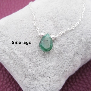Emerald necklace, emerald pendant, drop, faceted, concave, 925 silver, gold-filled, rose-gold-filled, minimalist