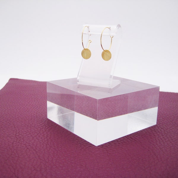 Hoop earrings with small plates, circular pendants, 925 silver, gold-plated, creole gemstones, minimalist, subtle