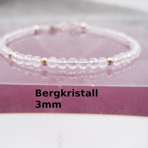 Pulsera de cristal de roca, 3 mm, cristal de roca, natural, plata de ley, pulsera de piedras preciosas, regalo para ella, pulsera apilable