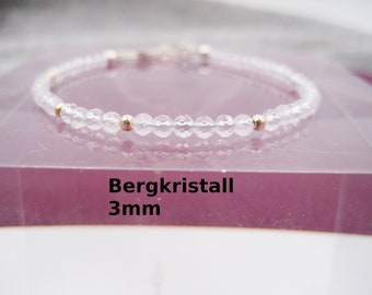 Rock Crystal Bracelet, 3 mm, Rock Crystal, Natural, Sterling Silver, Gemstone Bracelet, Gift for Her, Stacking Bracelet
