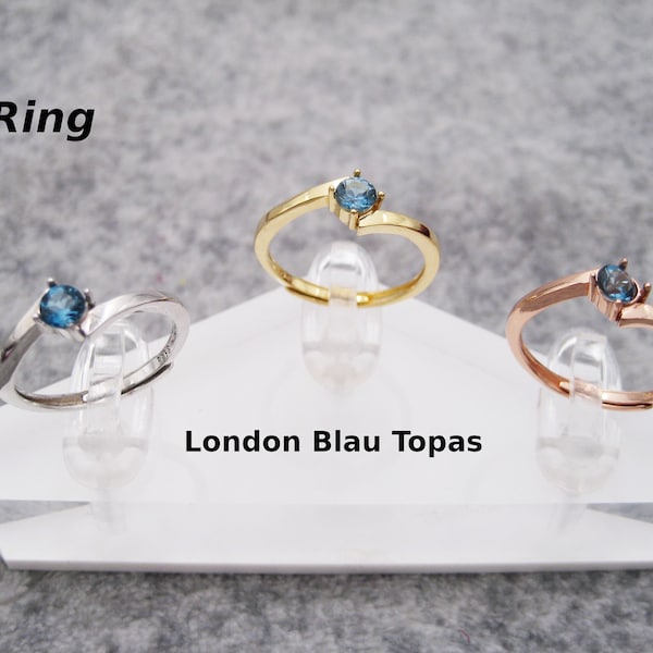 London-Blau-Topas-Ring, natürlich, Fingerring, 925 Silber, vergoldet, verstellbar, schmal, Stapelring, Ring zierlich, Geschenk für Sie