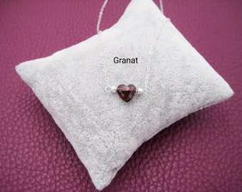 Garnet necklace, garnet heart, 925 silver, gold filled, rose gold filled, minimalist, gemstone