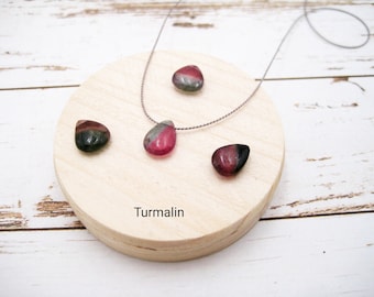 Silk necklace with tourmaline, multicolored tourmaline, blue tourmaline, tourmaline drops, dainty, minimalist, gemstone