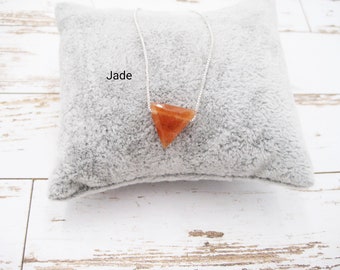 Jade Necklace, Jade Triangle, Jade Orange Red, 925 Silver, Goldfilled, Rosegoldfilled, Boxing Chain, Dainty, Minimalist, Gemstone