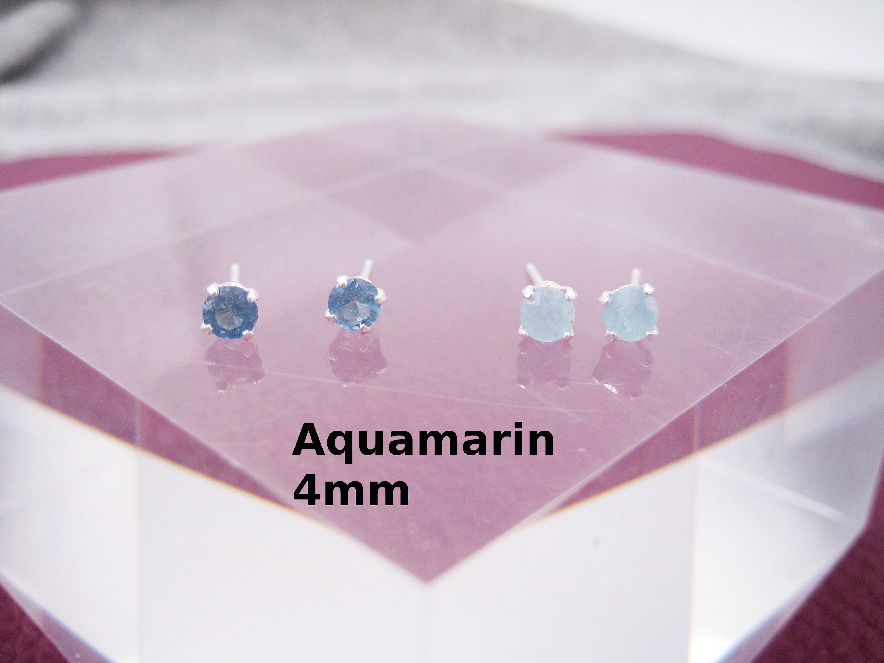 Stud Etsy Earrings, Blue, Milky, Delicate, Natural, - Earrings, Silver, Minimalist Set 4 Aquamarine Mm, 925