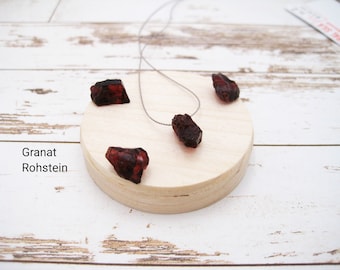 Silk necklace with garnet, garnet raw stone, garnet nugget, dainty, minimalist, gemstone necklace