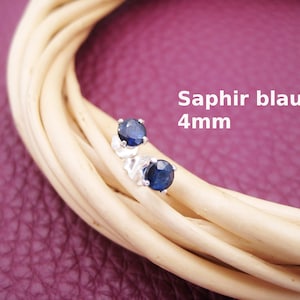 Sapphire stud earrings, dark blue, 4 mm, natural, set earrings, 925 silver, delicate, minimalist