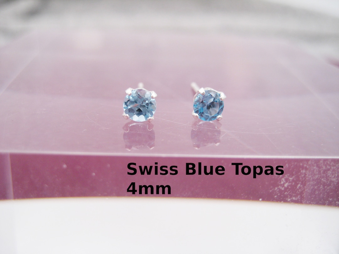 Minimalist Natural, Silver, Topaz, Delicate, Topaz Etsy 4 Swiss 925 Stud Earrings, Set Mm, Earrings, Blue -