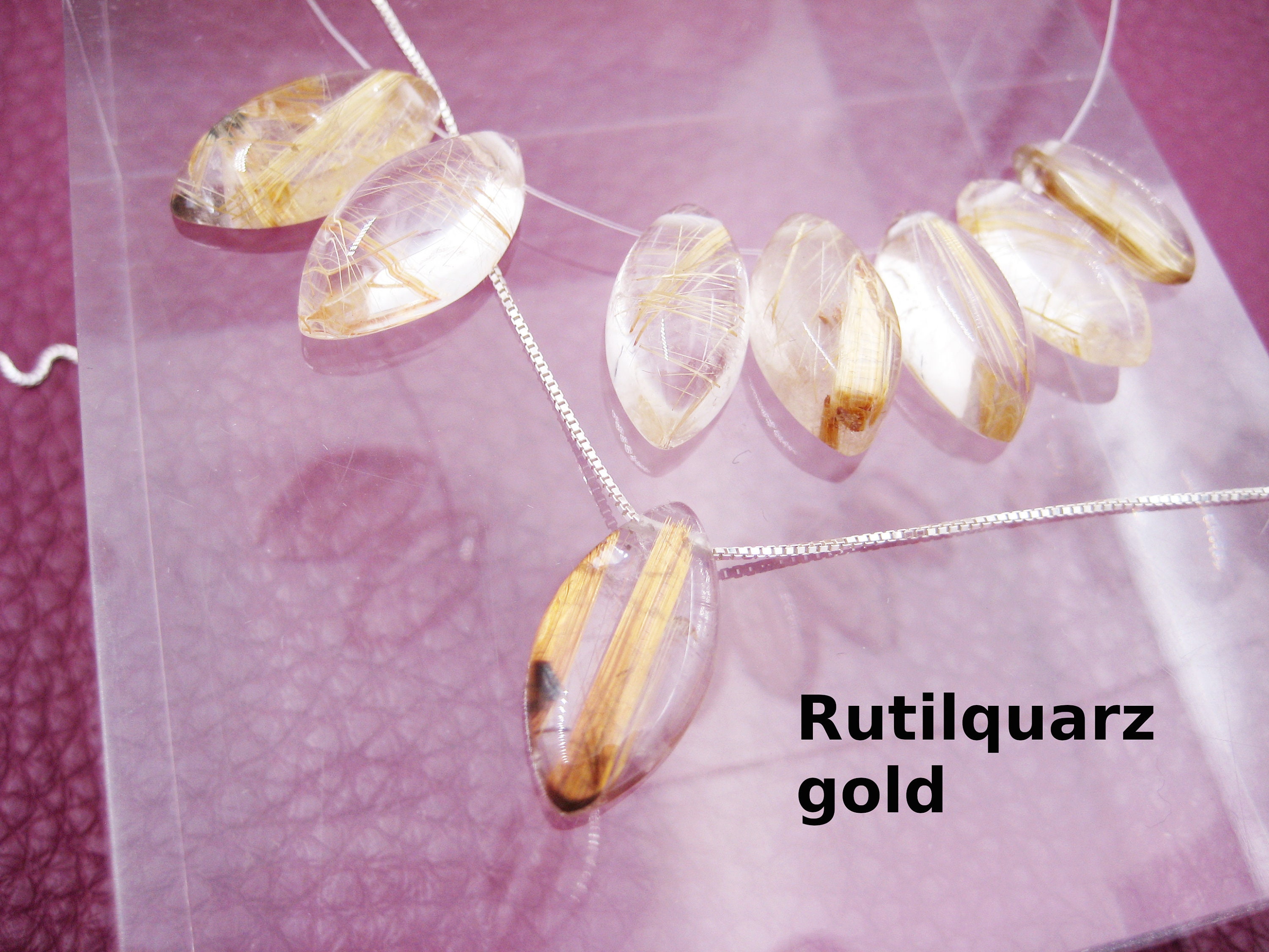 Rutilated Quartz Necklace, Gold, Clear Rutilated Quartz