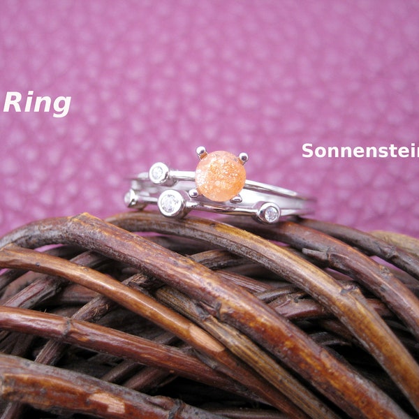 Sonnenstein-Ring, Glitzer, natürlich, Zirkonia, Fingerring, vergoldet, verstellbar, Stapelring, Ring zierlich, Geschenk für Sie