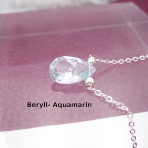 Beryl necklace, aquamarine, morganite, heliotrope, drop, faceted, concave, 925 silver, gold-filled, rose-gold-filled, minimalist