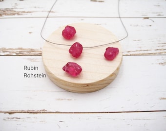 Silk necklace with natural ruby, chain length and color selectable.