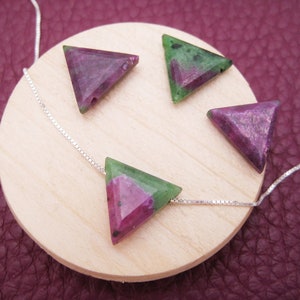 Ruby-zoisite necklace, ruby triangle, natural, 925 silver, gold-filled, rose gold-filled, box chain, dainty, minimalist, gemstone image 2