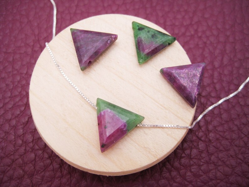 Ruby-zoisite necklace, ruby triangle, natural, 925 silver, gold-filled, rose gold-filled, box chain, dainty, minimalist, gemstone image 2
