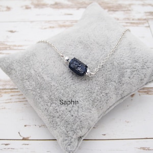 Silver necklace with sapphire nugget, blue sapphire, raw sapphire, 925 silver, gold-filled, dainty, minimalist, gemstone