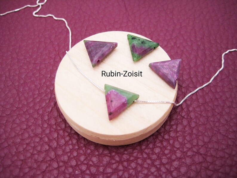 Ruby-zoisite necklace, ruby triangle, natural, 925 silver, gold-filled, rose gold-filled, box chain, dainty, minimalist, gemstone image 1