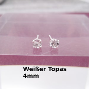 Topaz stud earrings, 4 mm, white topaz, natural, set earrings, 925 silver, gold-filled, delicate, minimalist