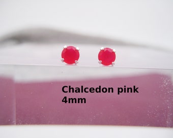 Chalcedony stud earrings, 4 mm, pink, pink, natural, set earrings, 925 silver, delicate, minimalist