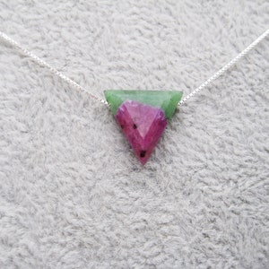 Ruby-zoisite necklace, ruby triangle, natural, 925 silver, gold-filled, rose gold-filled, box chain, dainty, minimalist, gemstone image 6