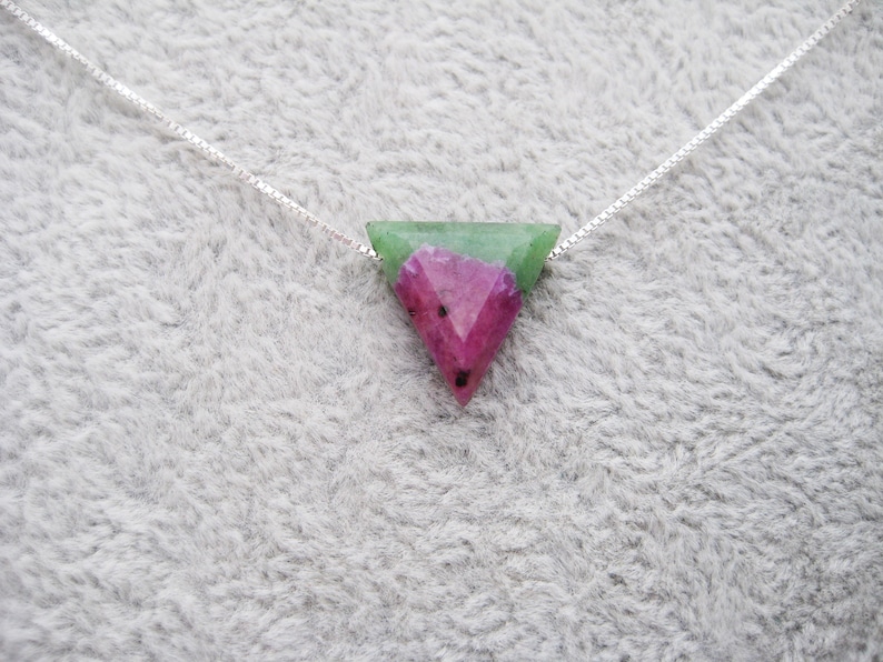 Ruby-zoisite necklace, ruby triangle, natural, 925 silver, gold-filled, rose gold-filled, box chain, dainty, minimalist, gemstone image 6