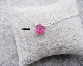 Ruby necklace, ruby drops, ruby faceted, pink, concave, 925 silver, gold filled, rose gold filled, minimalist