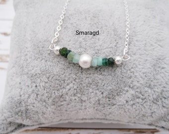 Emerald necklace, natural emeralds, ombre, silver bead, 925 silver, minimalist, gemstone