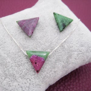 Ruby-zoisite necklace, ruby triangle, natural, 925 silver, gold-filled, rose gold-filled, box chain, dainty, minimalist, gemstone image 4