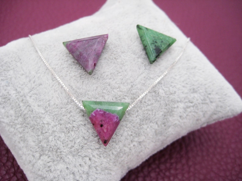 Ruby-zoisite necklace, ruby triangle, natural, 925 silver, gold-filled, rose gold-filled, box chain, dainty, minimalist, gemstone image 4