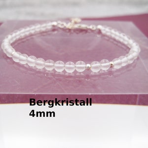 Pulsera de cristal de roca, 4 mm, cristal de roca, natural, plata de ley, pulsera de piedras preciosas, regalo para ella, pulsera apilable