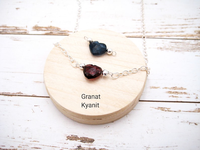 gemstone Braceletfootchain with heart garnet 925 silver silver bracelet minimalist kyanite