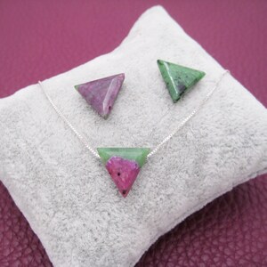 Ruby-zoisite necklace, ruby triangle, natural, 925 silver, gold-filled, rose gold-filled, box chain, dainty, minimalist, gemstone image 3