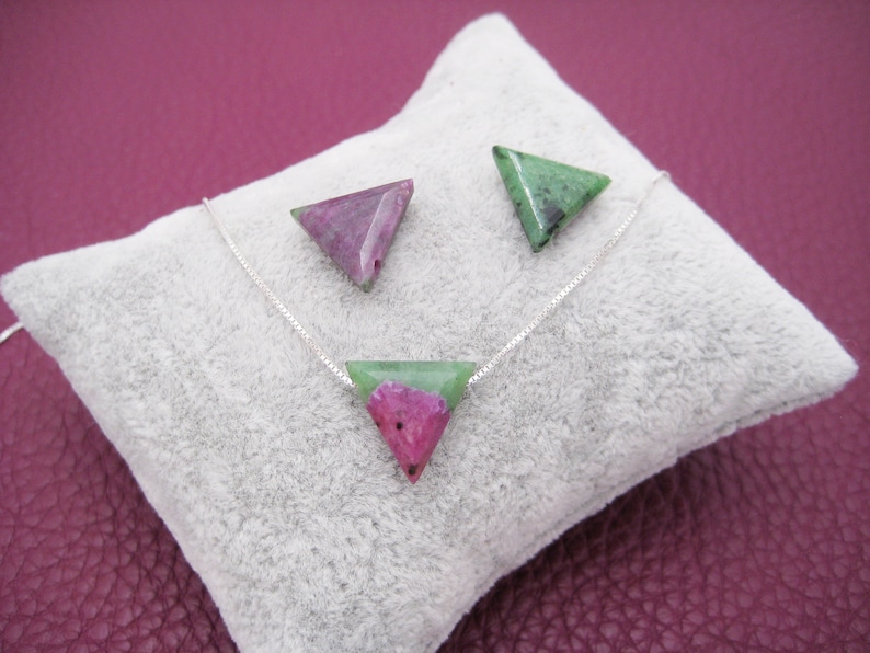 Ruby-zoisite necklace, ruby triangle, natural, 925 silver, gold-filled, rose gold-filled, box chain, dainty, minimalist, gemstone image 3