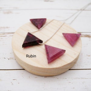 Ruby necklace, ruby triangle, natural, 925 silver, gold filled, rose gold filled, box chain, dainty, minimalist, gemstone