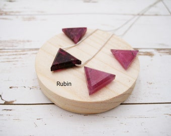 Ruby necklace, ruby triangle, natural, 925 silver, gold-filled, rose gold-filled, box chain, dainty, minimalist, gemstone