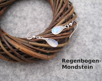 Moonstone Earrings Rainbow Moonstone Earwires Natural Blue Shimmer Silver Earrings 925 Silver Gemstones Gift for Women