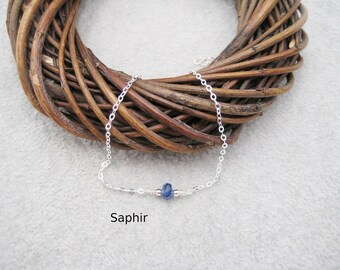 Bracelet saphir, Rondelle saphir, saphir bleu, 925 argent, menue, rose or filled, pierre précieuse