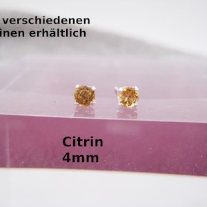 Citrine stud earrings, 4 mm, yellow, November birthstone, natural, set earrings, 925 silver, delicate, minimalist
