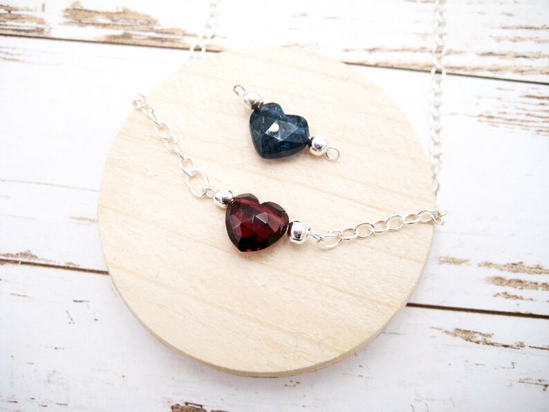 gemstone Braceletfootchain with heart garnet 925 silver silver bracelet minimalist kyanite