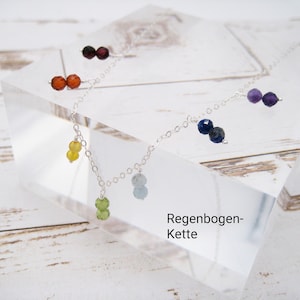 Regenbogen-Kette, Lapislazuli, Granat, Quarz, Amethyst, Perlen, Rainbow, Chakra Kette, Geschenk für Sie, 925 Silber, Goldfilled