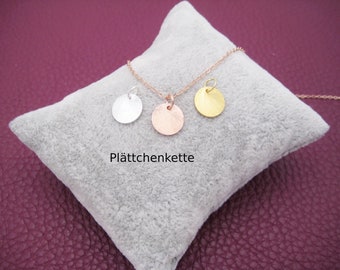 Plättchenkette, Kreisanhänger mit Struktur, 925 Silber, Gold Filled, Rosegold Filled, minimalistisch