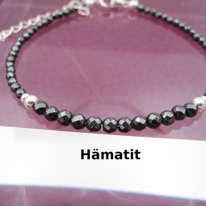 Hematiet armband 3 mm natuurlijk zwart rosé goud sterling zilver Zodiac Vissen edelsteen armband cadeau voor haar stapelarmband