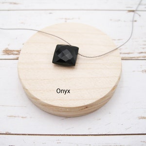 Silk necklace with onyx, onyx square, faceted, delicate, minimalist, gemstone necklace