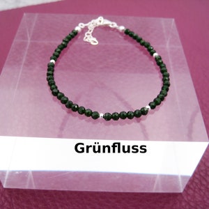 Greenstone Bracelet 3mm Dark Green Sparkling Glass Natural Sterling Silver Gemstone Bracelet Gift for Her Stacking Bracelet