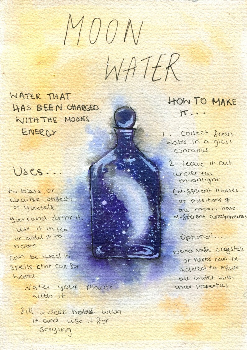 Art Print Witchy Inktober Illustration of Moon Water Original painting
