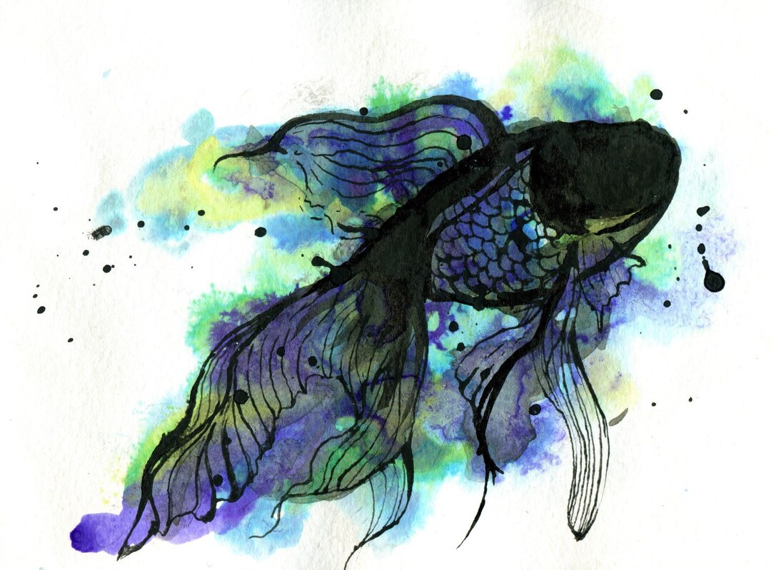 Colourful Original Ink Painting of Fish Marine Wildlife - Etsy