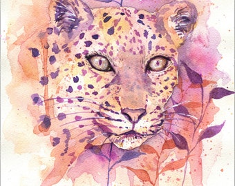 Original Aquarell Gemälde - Leopard Wildlife Illustration Animal Art Portrait