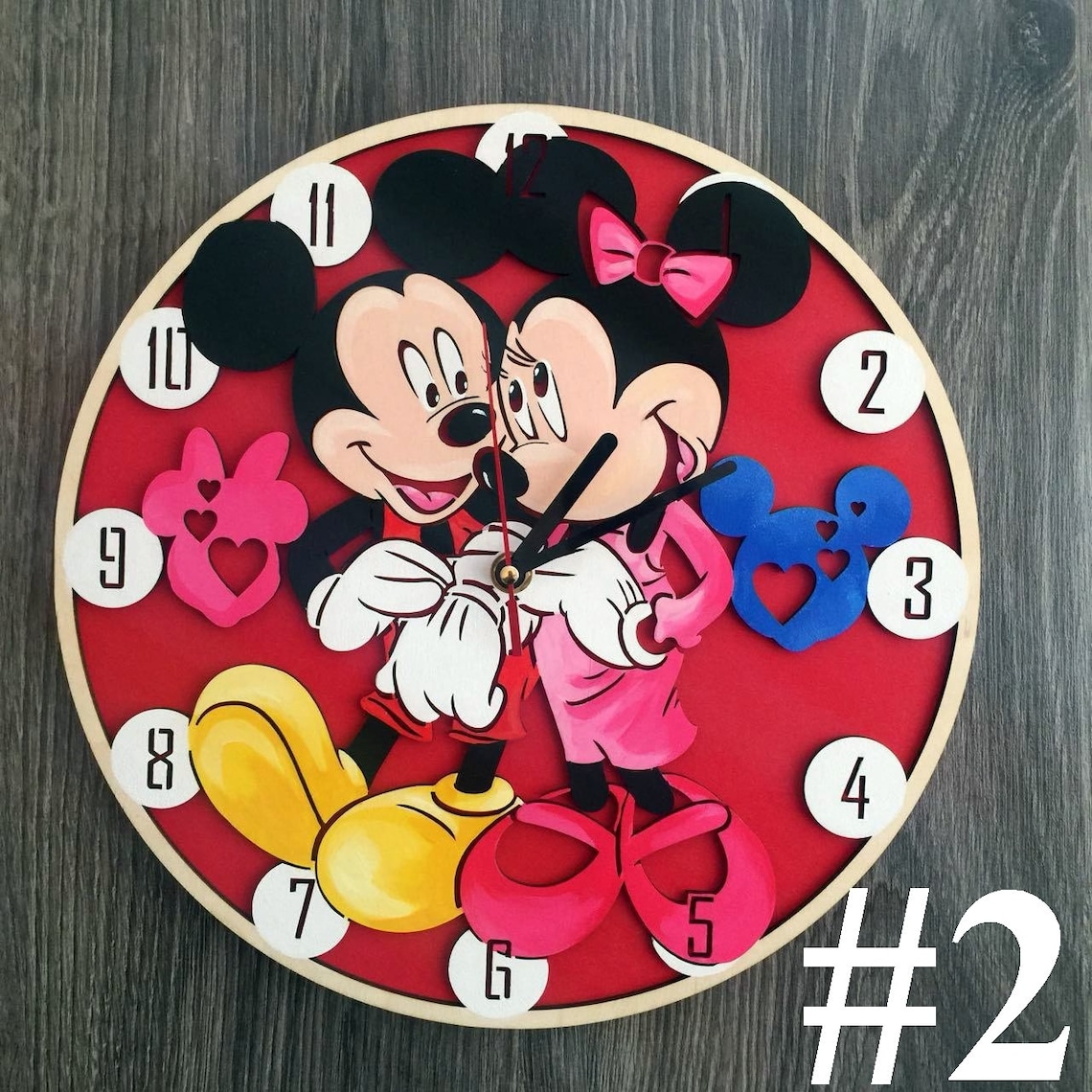 Disney Mickey Mouse Wall Clock Wall Art Silent Wooden Clock Etsy