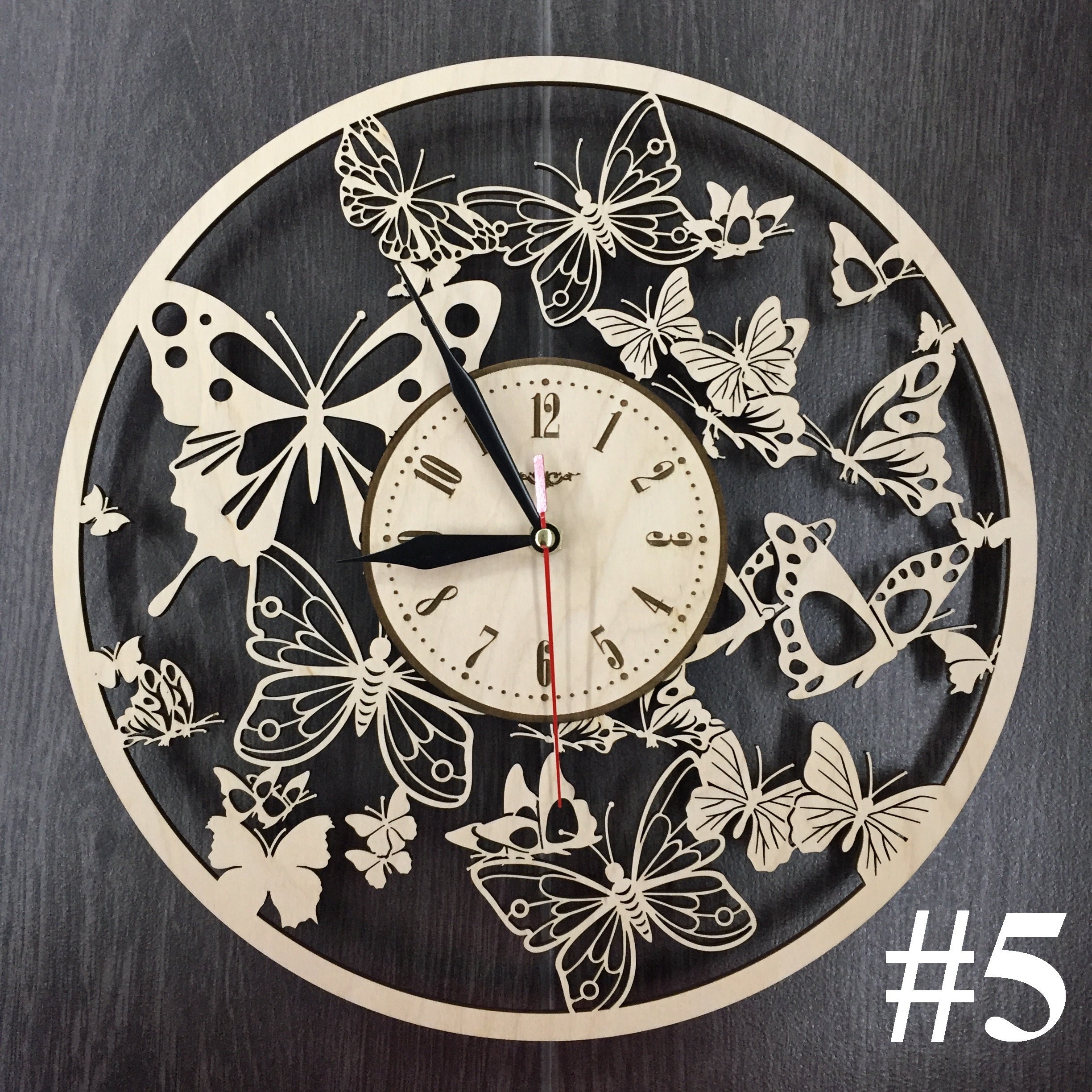 Butterfly Wall Clock Wall Art Silent Wall Clock Wooden Clock Etsy