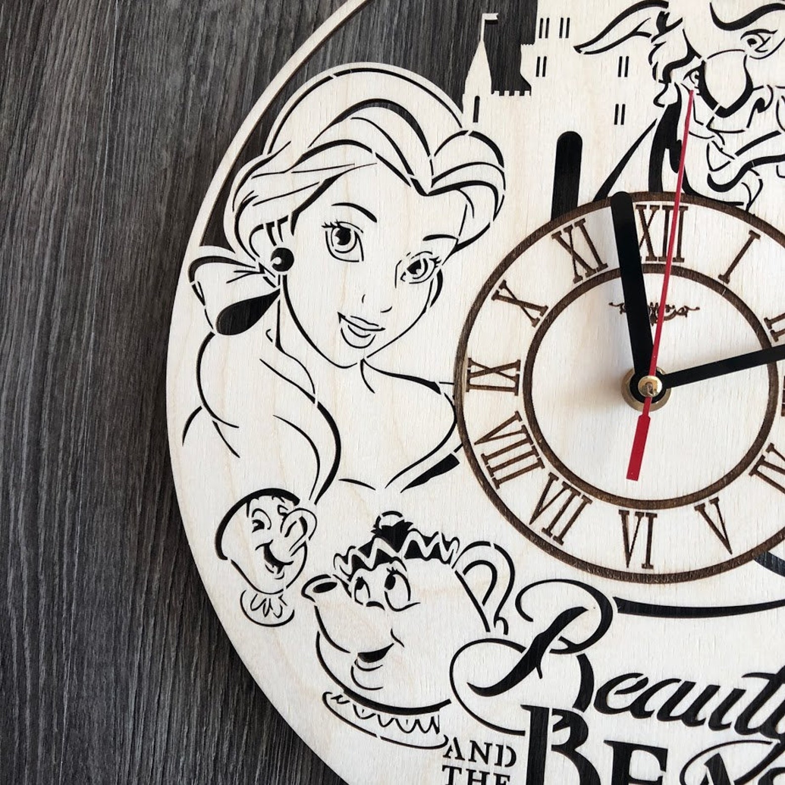 Disney Wall Art Silent Wall Clock Wooden Clock Disney Theme Etsy